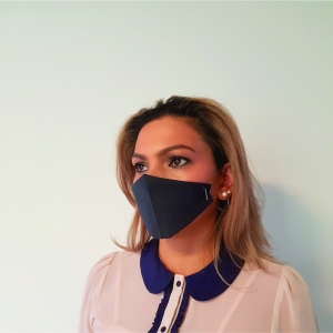 lady wearing face mask black disposable